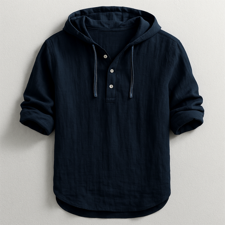 Harribone | Men's Linen Hooded Long Sleeve Shirt with Drawstring and Buttons