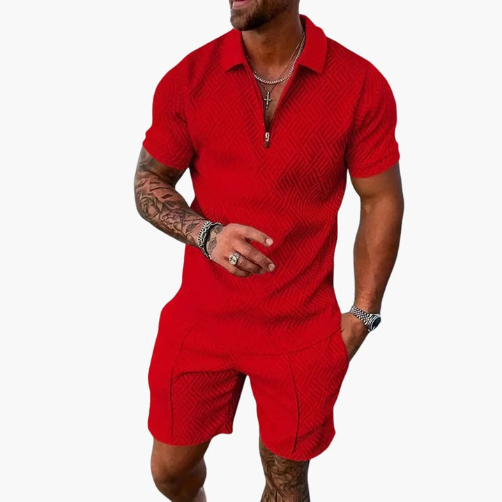 Austin | Men's Quarter Zip Front Shirt and Shorts Set with Trim