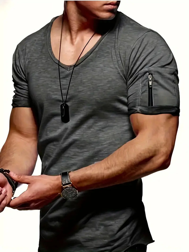 Blaise | Men’s V-Neck T-Shirt with Zipper Pocket