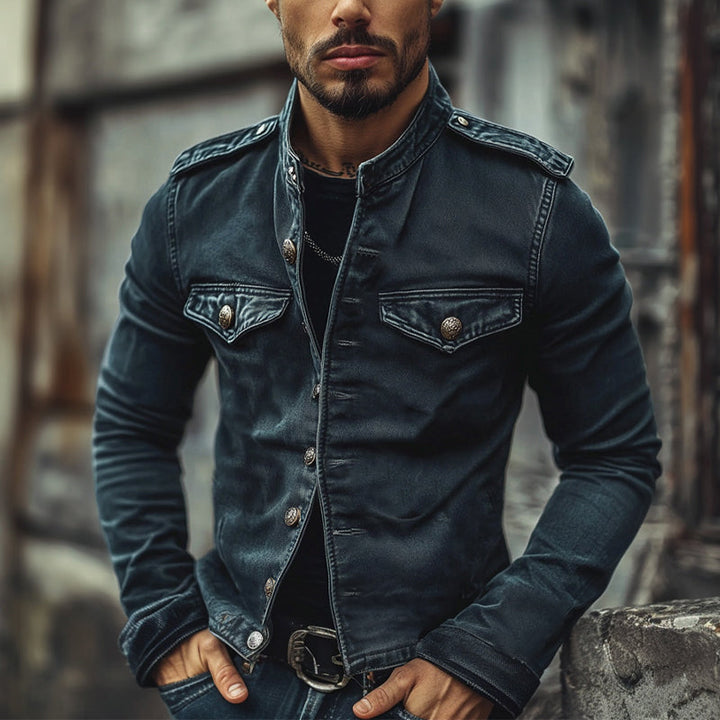 Charlie | Men’s Vintage Denim Jacket with Stand Collar