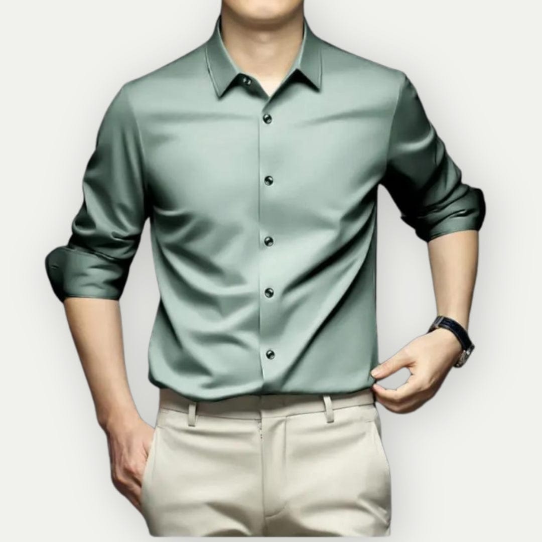 Kent | Men's Long Sleeve Satin Shirt with Button-Up