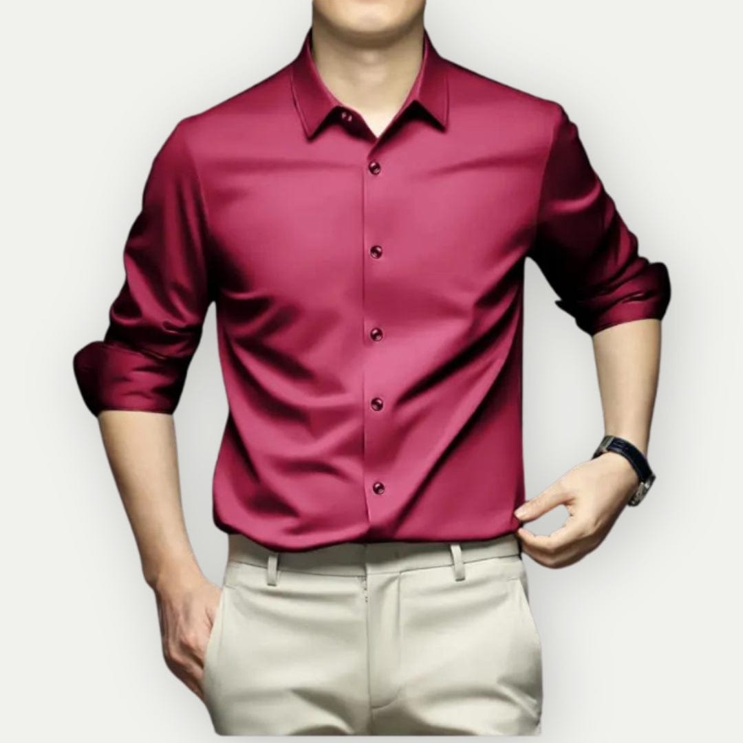 Kent | Men's Long Sleeve Satin Shirt with Button-Up