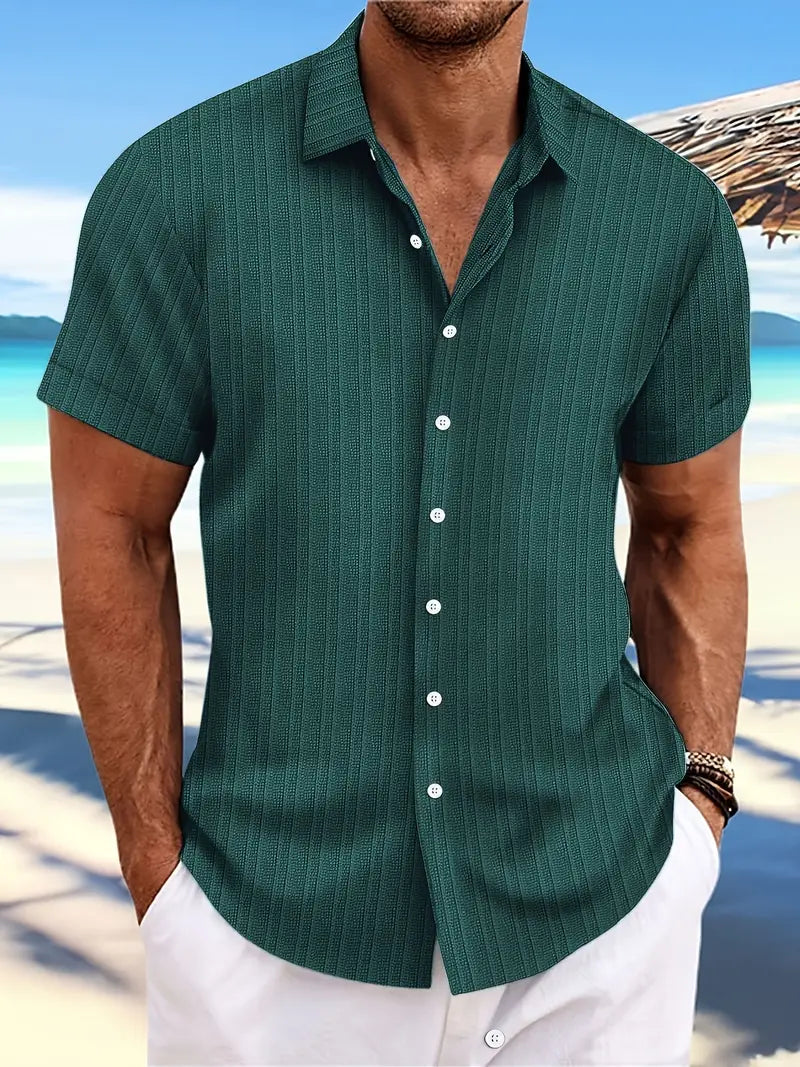 Tucker | Men's Ribbed Button Down Shirt with Short Sleeve