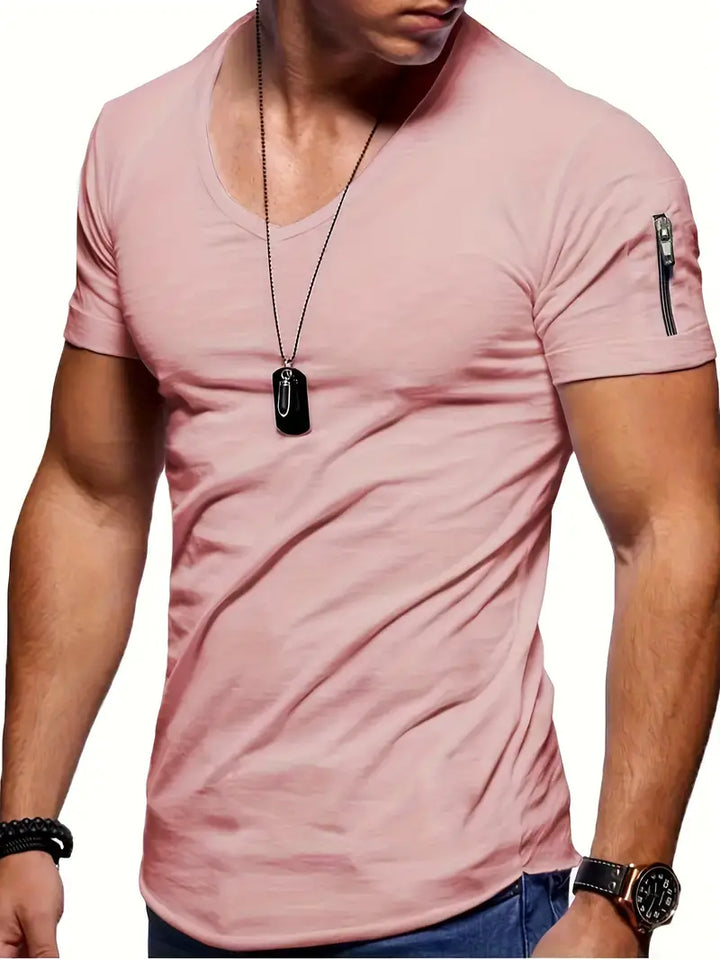 Blaise | Men’s V-Neck T-Shirt with Zipper Pocket