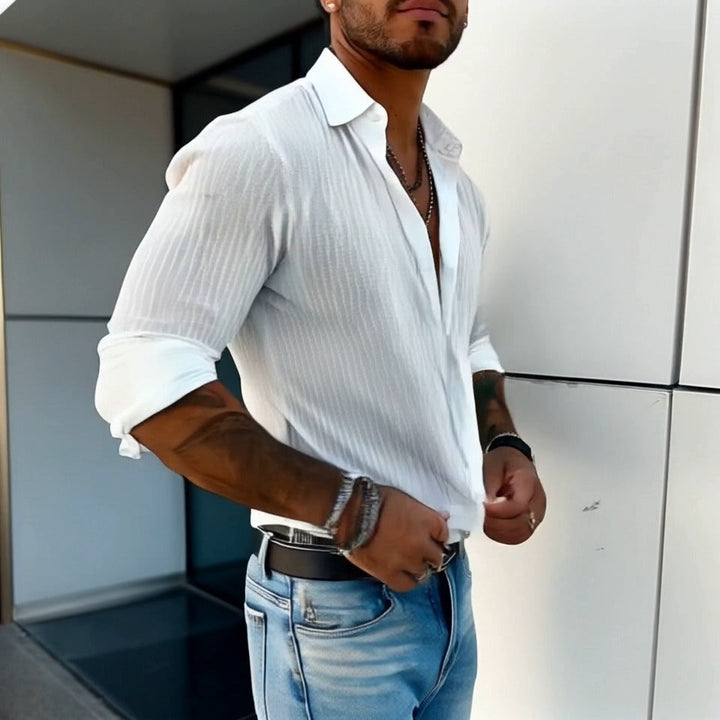 Vince | Men's Striped Pattern Long Sleeve Shirt with Buttons