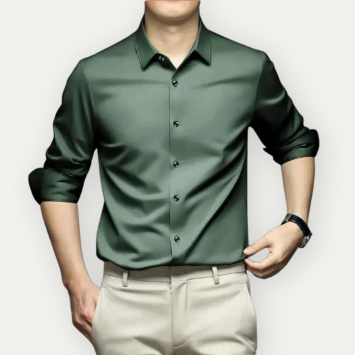 Kent | Men's Long Sleeve Satin Shirt with Button-Up