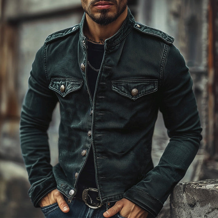 Charlie | Men’s Vintage Denim Jacket with Stand Collar