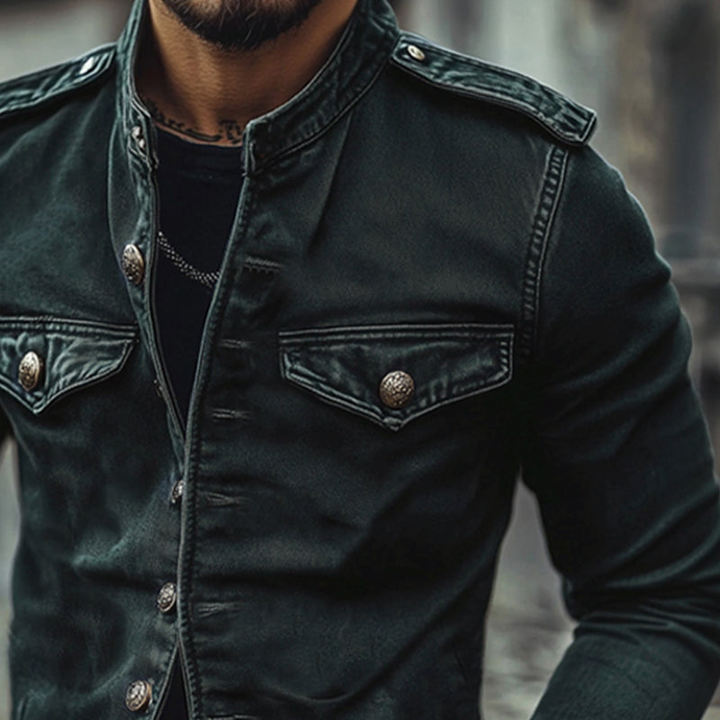 Charlie | Men’s Vintage Denim Jacket with Stand Collar