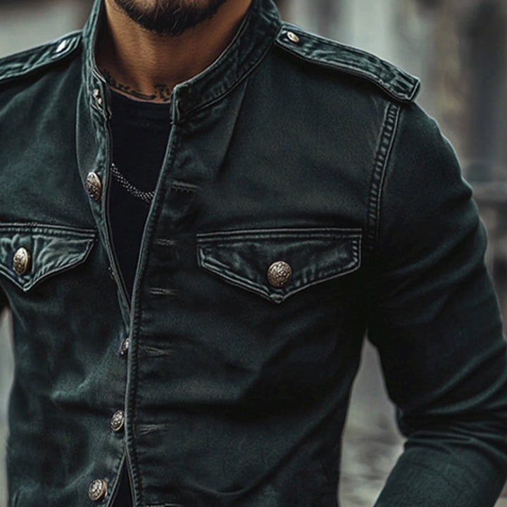 Charlie | Men’s Vintage Denim Jacket with Stand Collar