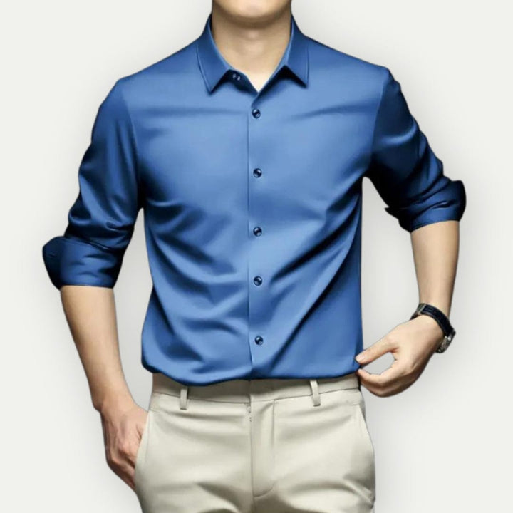 Kent | Men's Long Sleeve Satin Shirt with Button-Up