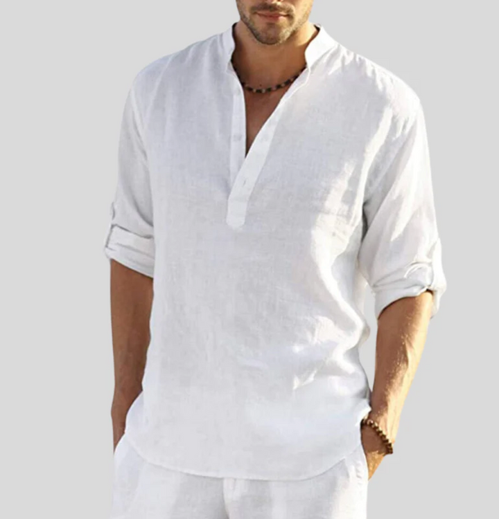 Thomas | Men’s Linen Folded Sleeve Button-Up Shirt