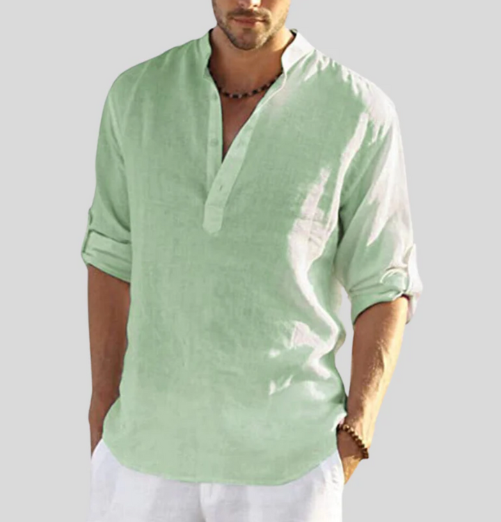 Thomas | Men’s Linen Folded Sleeve Button-Up Shirt