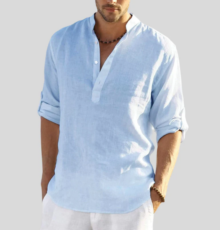 Thomas | Men’s Linen Folded Sleeve Button-Up Shirt