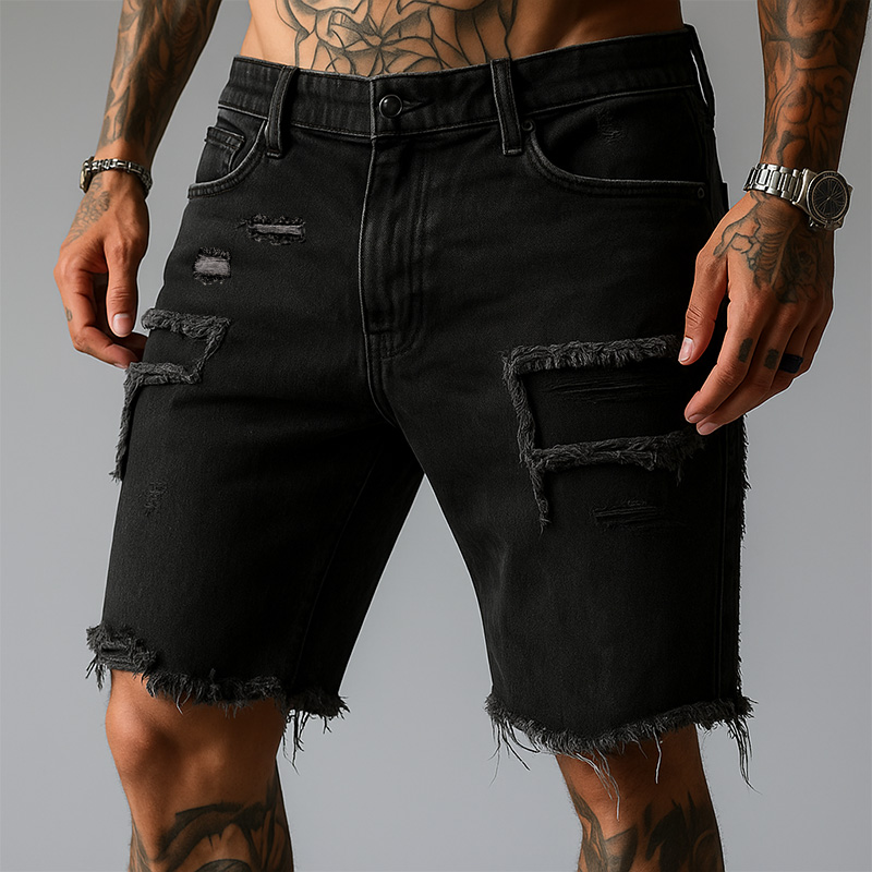 Trenton | Men's Distressed Frayed Hem Denim Shorts