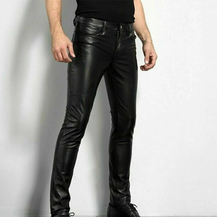 Zoren | Men's Slim Fit Leather Pants with Shine Finish