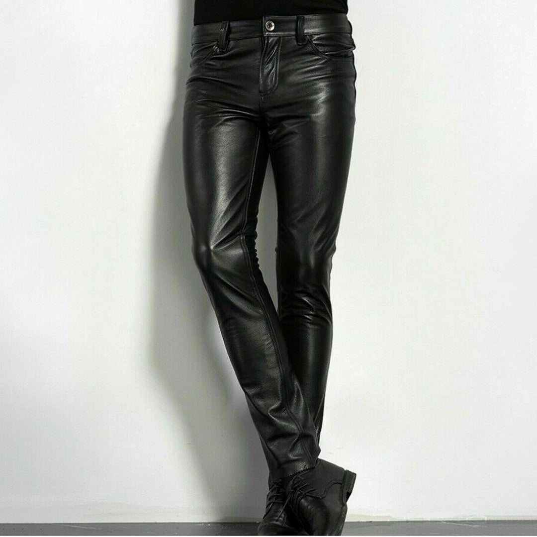 Zoren | Men's Slim Fit Leather Pants with Shine Finish