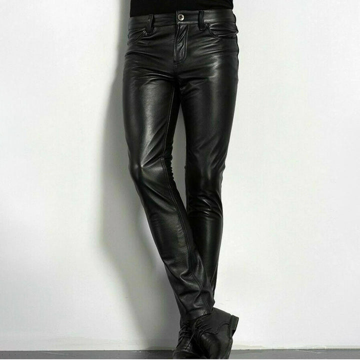 Zoren | Men's Slim Fit Leather Pants with Shine Finish