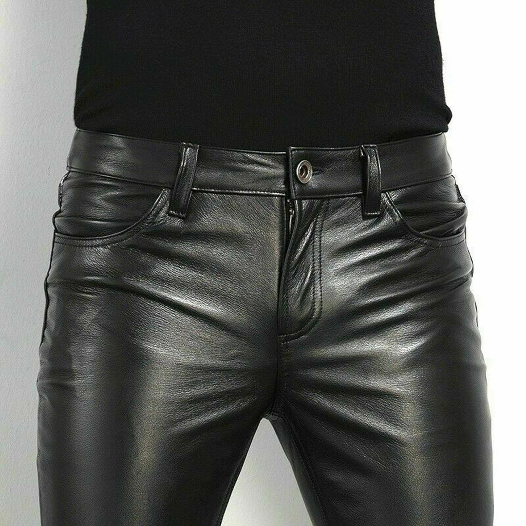 Zoren | Men's Slim Fit Leather Pants with Shine Finish