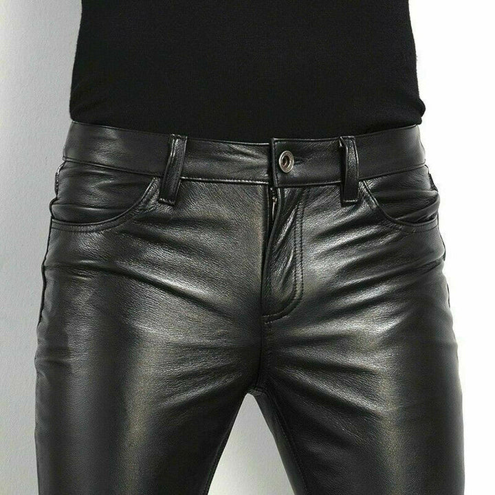 Zoren | Men's Slim Fit Leather Pants with Shine Finish