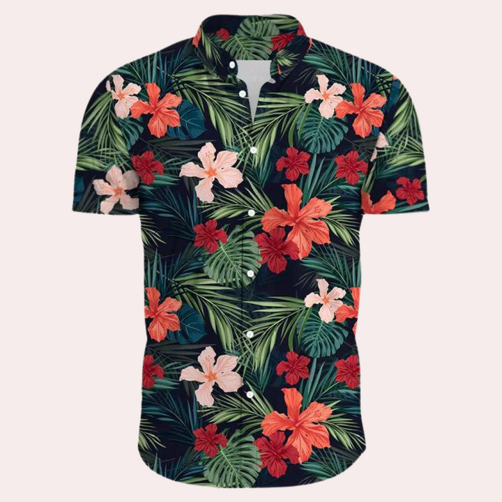 Kai | Men's Button-Up Summer Shirt with Tropical Print