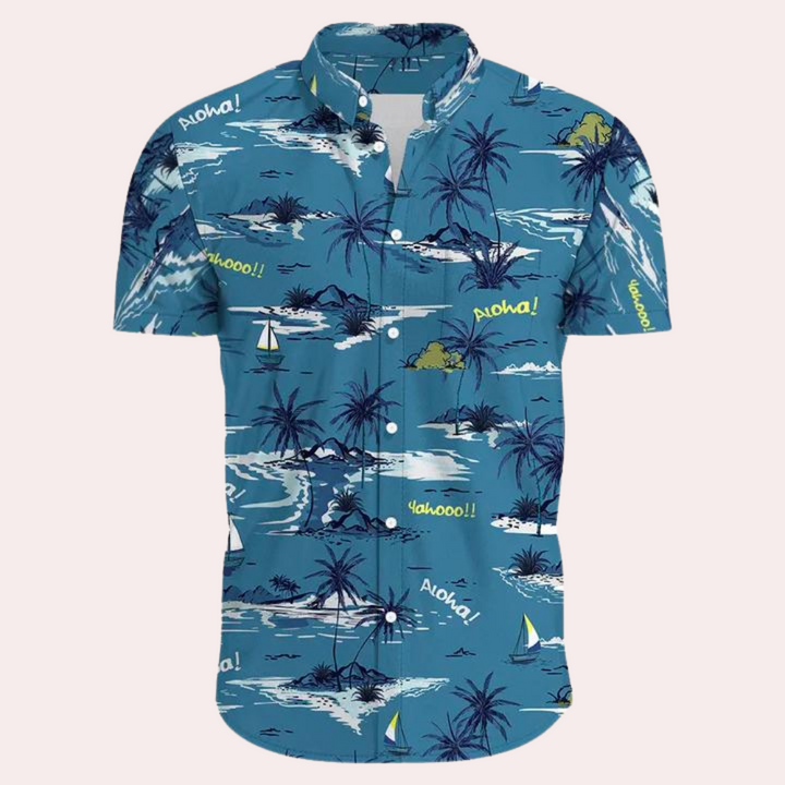 Kai | Men's Button-Up Summer Shirt with Tropical Print