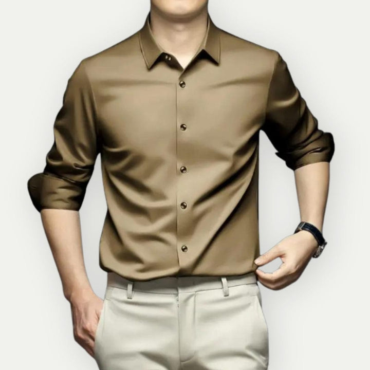 Kent | Men's Long Sleeve Satin Shirt with Button-Up