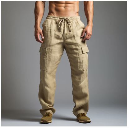 Leo | Men’s Linen Cargo Pants with Drawstring
