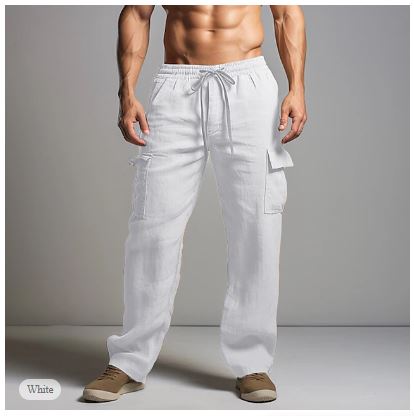 Leo | Men’s Linen Cargo Pants with Drawstring