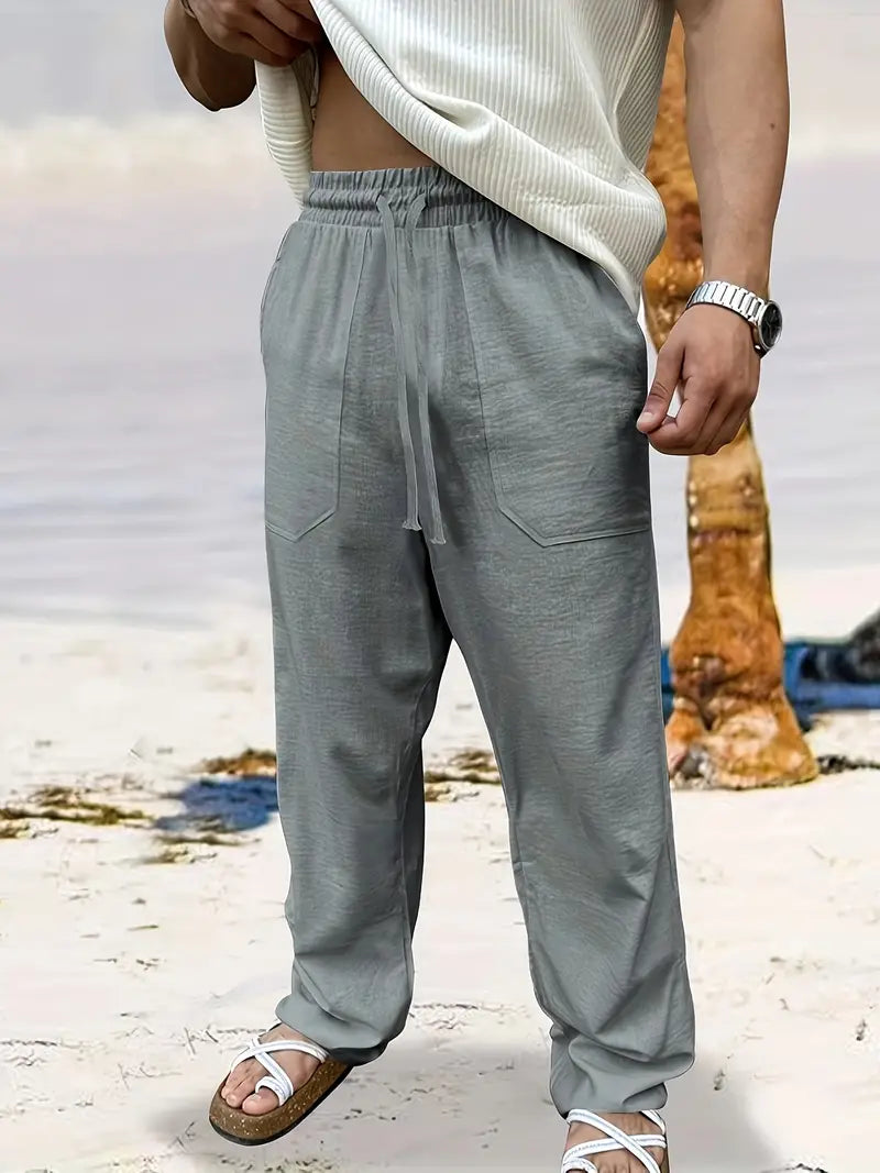 Zion | Men’s Drawstring Linen Trousers with Pockets