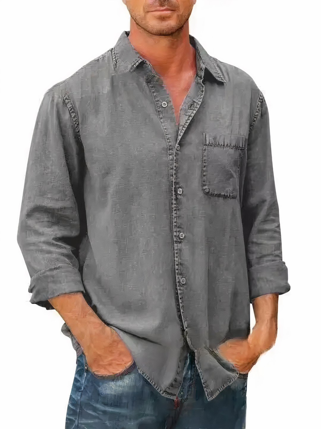 Alton | Men’s Denim Long-Sleeve Shirt with Chest Pocket