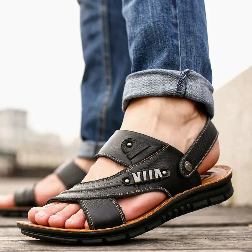 Orion | Men’s Open Toe Leather Sandals with Adjustable Slingback Strap