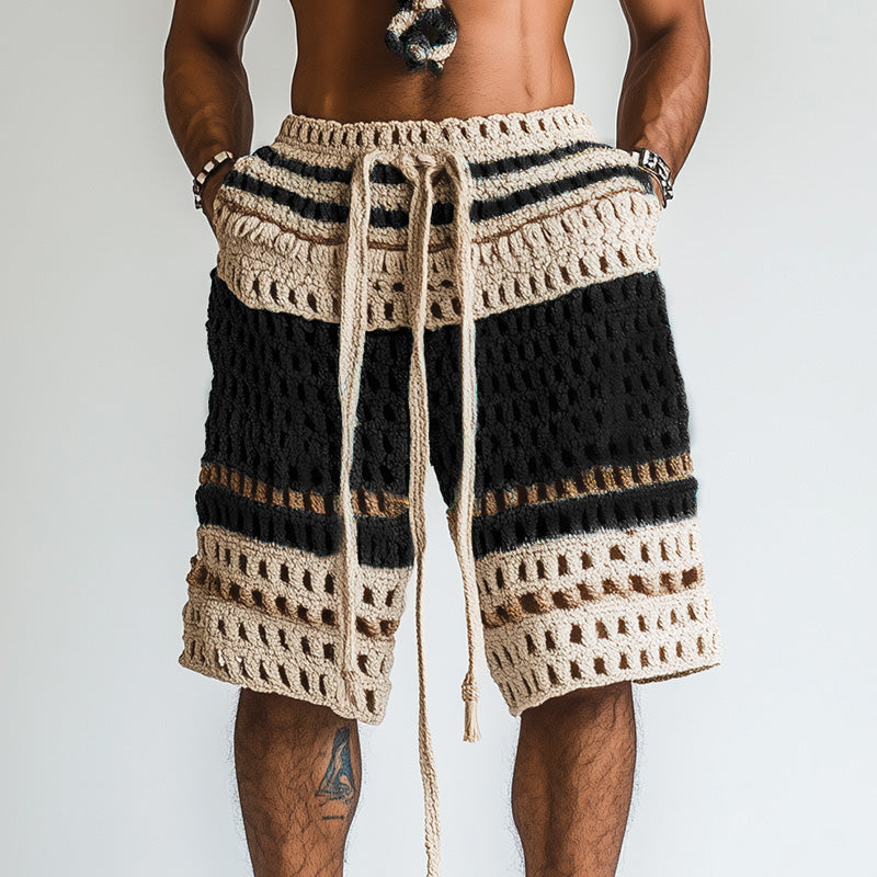 Tobin | Men's Crochet Knit Shorts with Drawstring and Striped