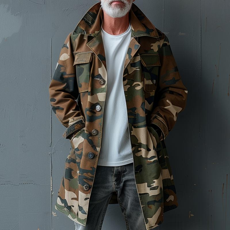 Ranger | Men's Camouflage Cargo Trench Coat with Breast Pockets