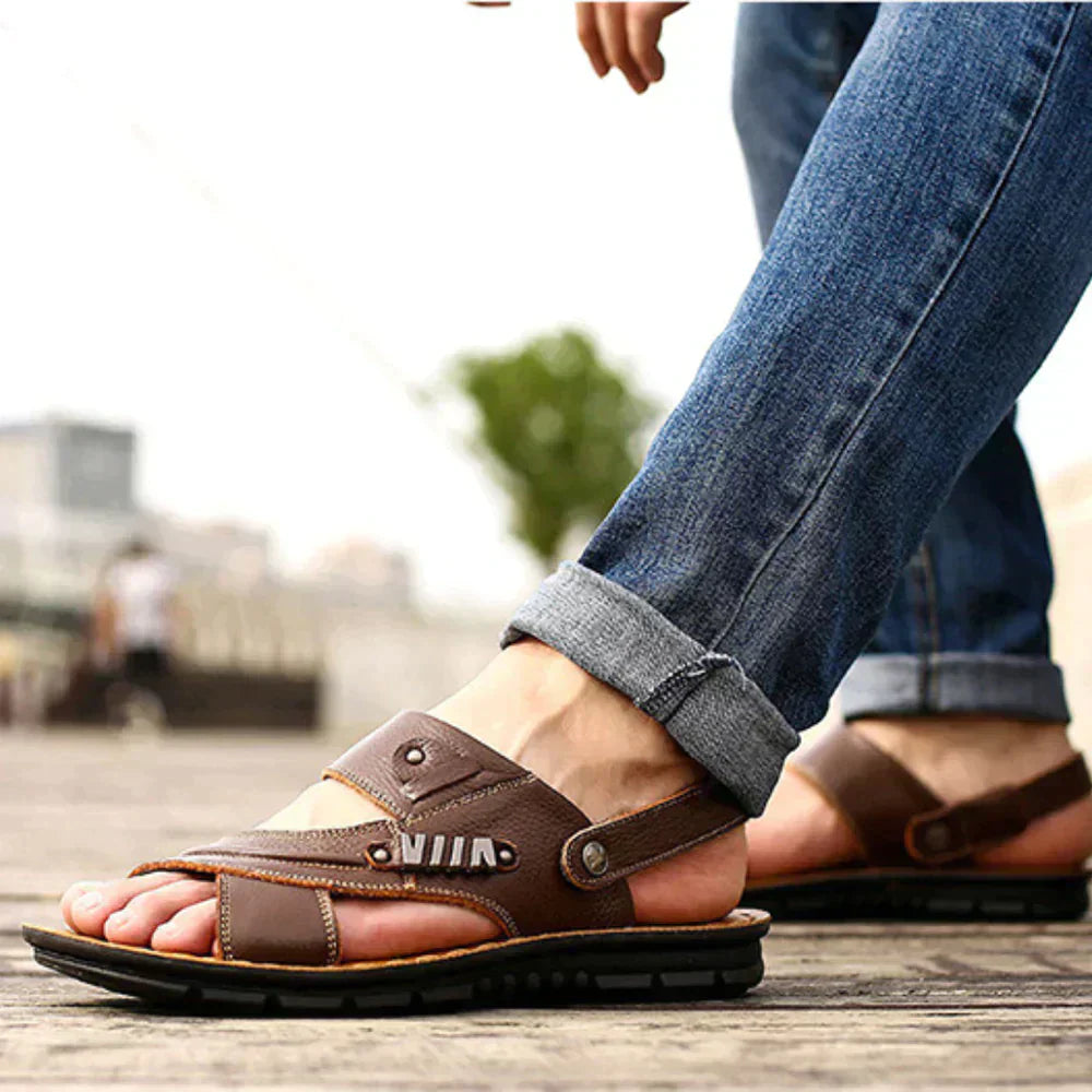 Orion | Men’s Open Toe Leather Sandals with Adjustable Slingback Strap
