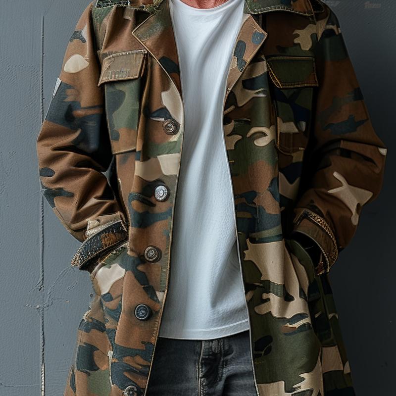 Ranger | Men's Camouflage Cargo Trench Coat with Breast Pockets