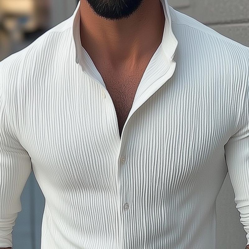 Oscar | Men's Slim Fit Textured Pattern Shirt with Folded Sleeve
