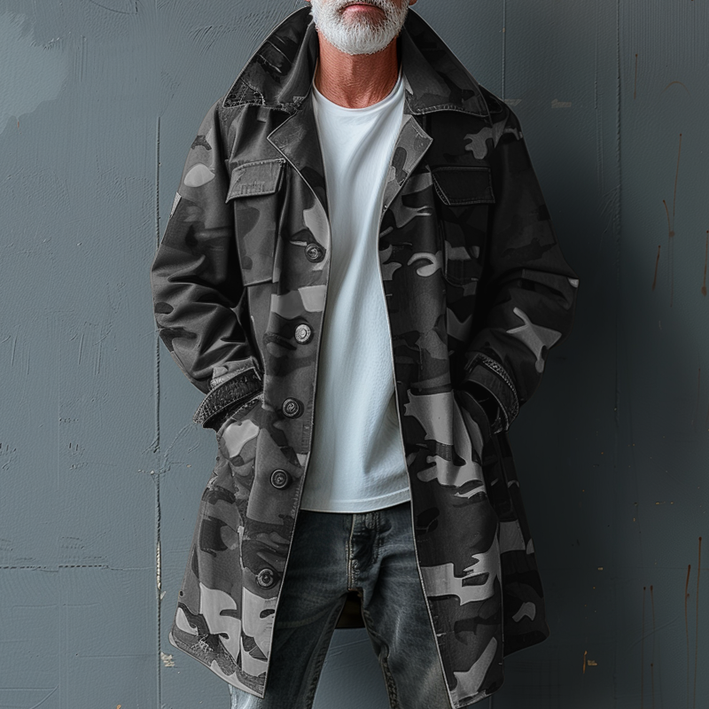 Ranger | Men's Camouflage Cargo Trench Coat with Breast Pockets
