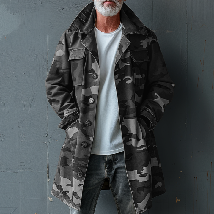 Ranger | Men's Camouflage Cargo Trench Coat with Breast Pockets