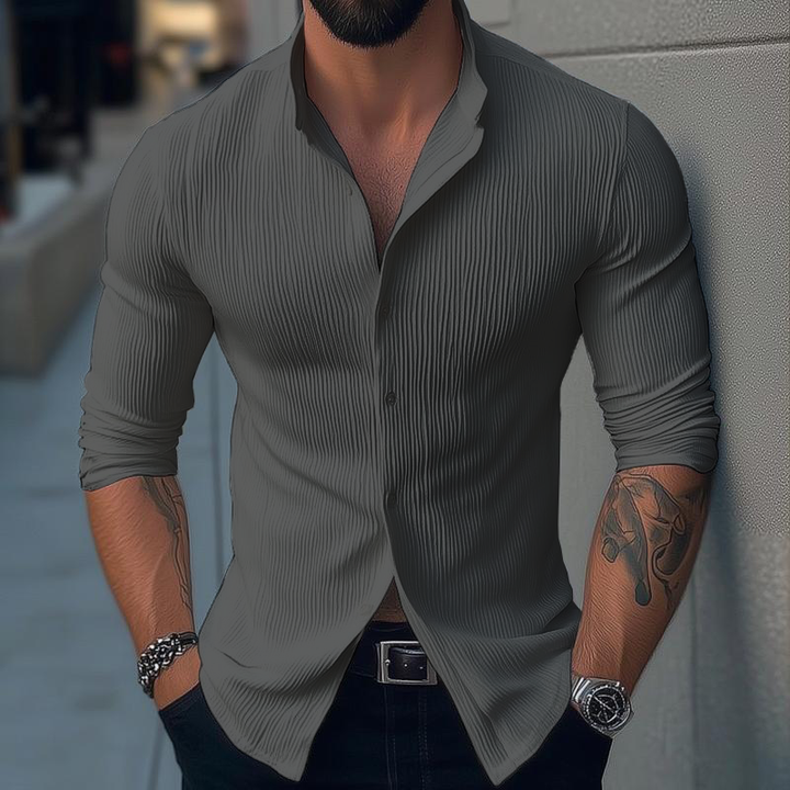 Oscar | Men's Slim Fit Textured Pattern Shirt with Folded Sleeve