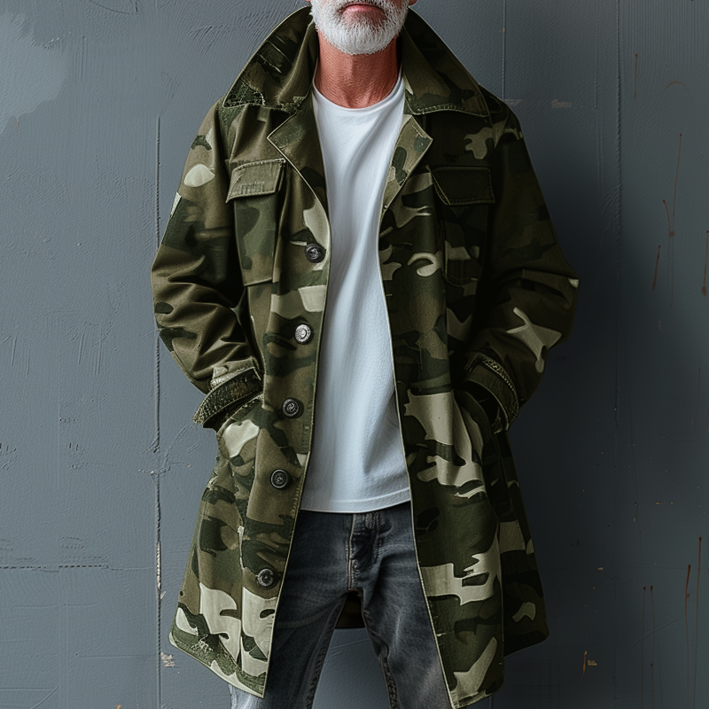 Ranger | Men's Camouflage Cargo Trench Coat with Breast Pockets
