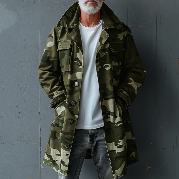 Ranger | Men's Camouflage Cargo Trench Coat with Breast Pockets