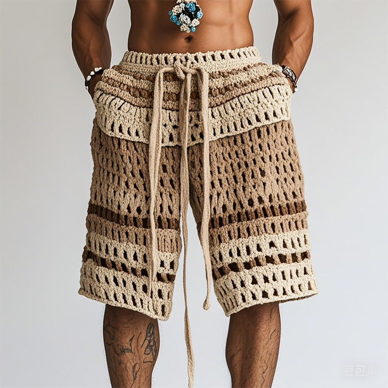 Tobin | Men's Crochet Knit Shorts with Drawstring and Striped