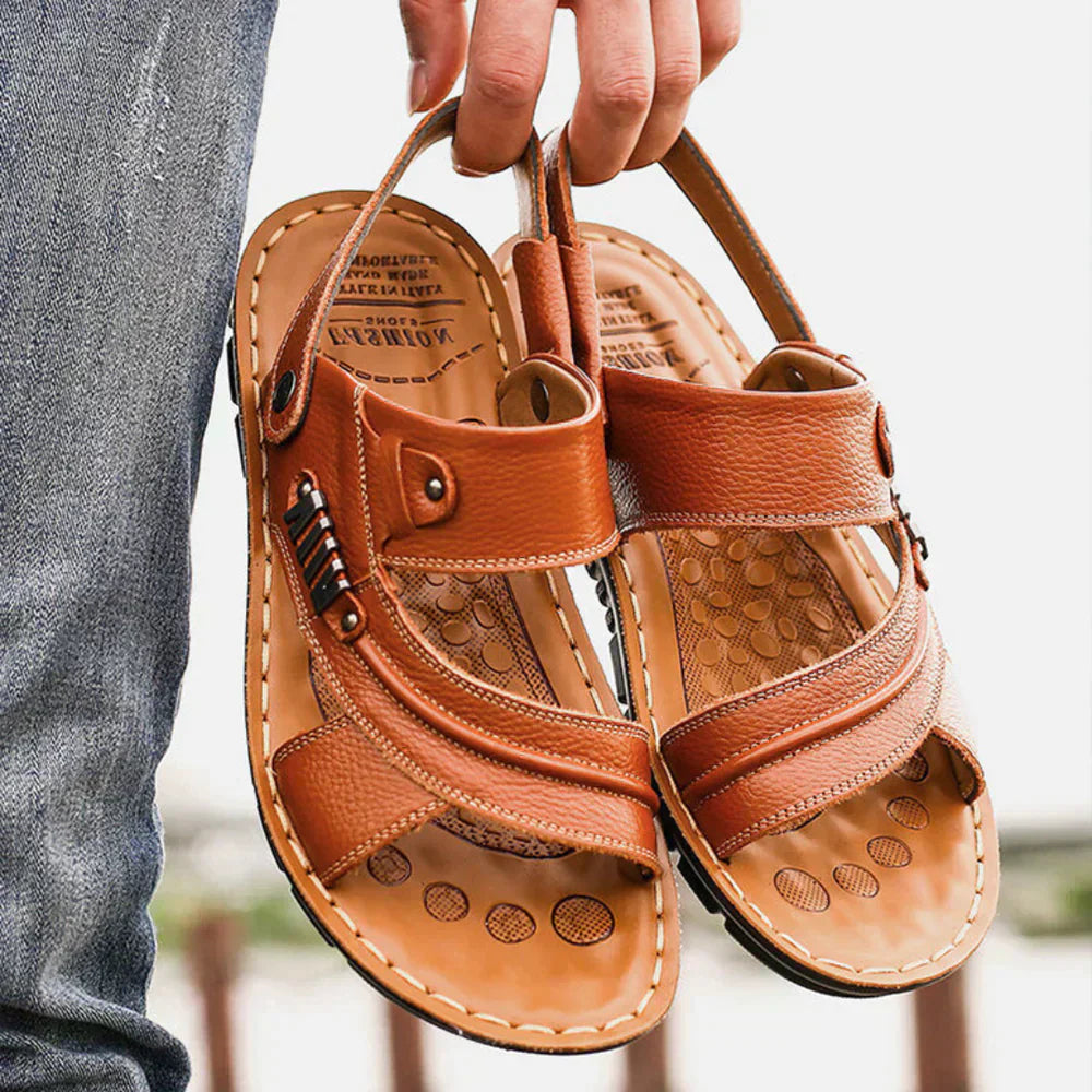 Orion | Men’s Open Toe Leather Sandals with Adjustable Slingback Strap