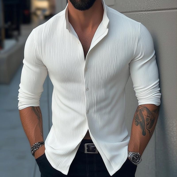 Oscar | Men's Slim Fit Textured Pattern Shirt with Folded Sleeve