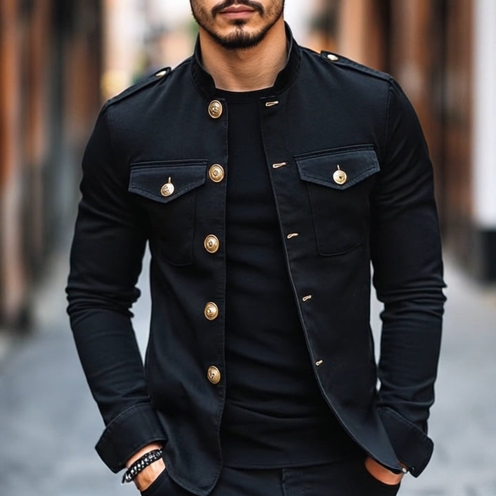 Victor | Men's Vintage Large Buttons Jacket with Stand Collar