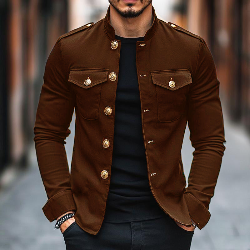 Victor | Men's Vintage Large Buttons Jacket with Stand Collar