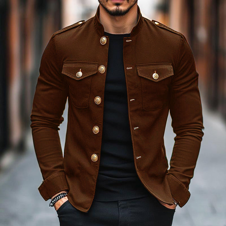 Victor | Men's Vintage Large Buttons Jacket with Stand Collar