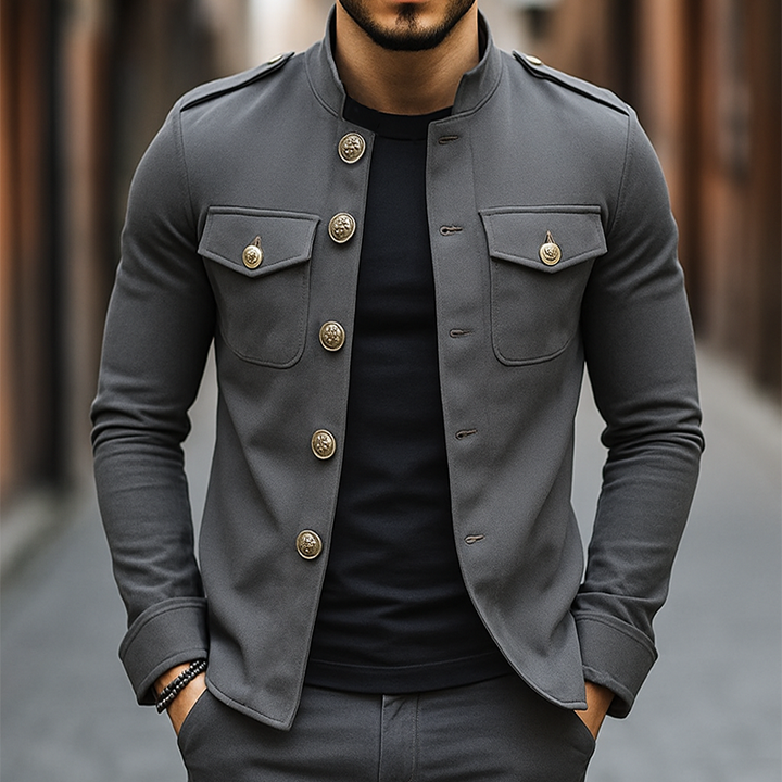 Victor | Men's Vintage Large Buttons Jacket with Stand Collar