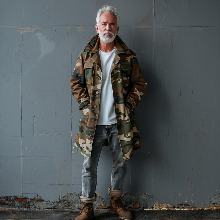 Ranger | Men's Camouflage Cargo Trench Coat with Breast Pockets