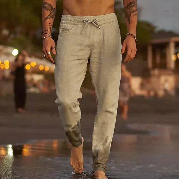 Theron | Men’s Slim Fit Linen Pants with Drawstring and Elastic Waist